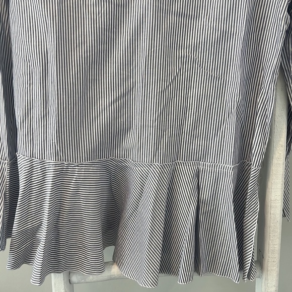 Theory pinstripe Lexandra peplum ruffle long sleeve tunic large - Picture 9 of 9